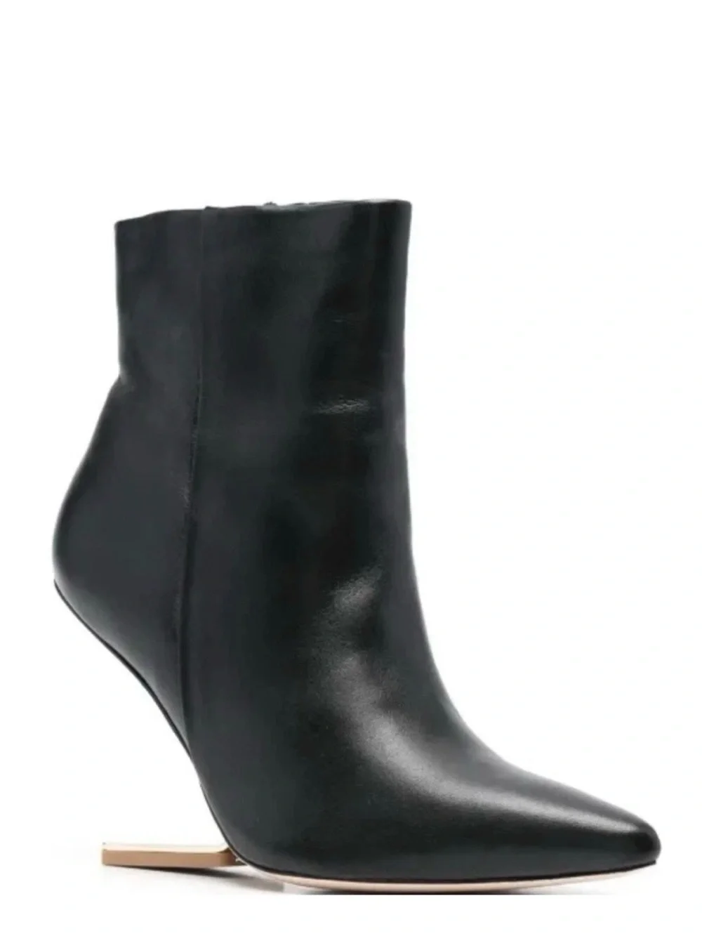 cult gaia Black Kenna Pointed-Toe Leather Ankle Boots with Metallic Heel